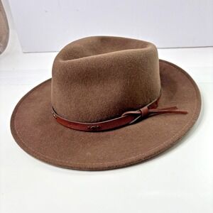Flex Felt 100% Wool Outback Brown Hat Medium USA‎ Made Vintage VTG Boho Classic